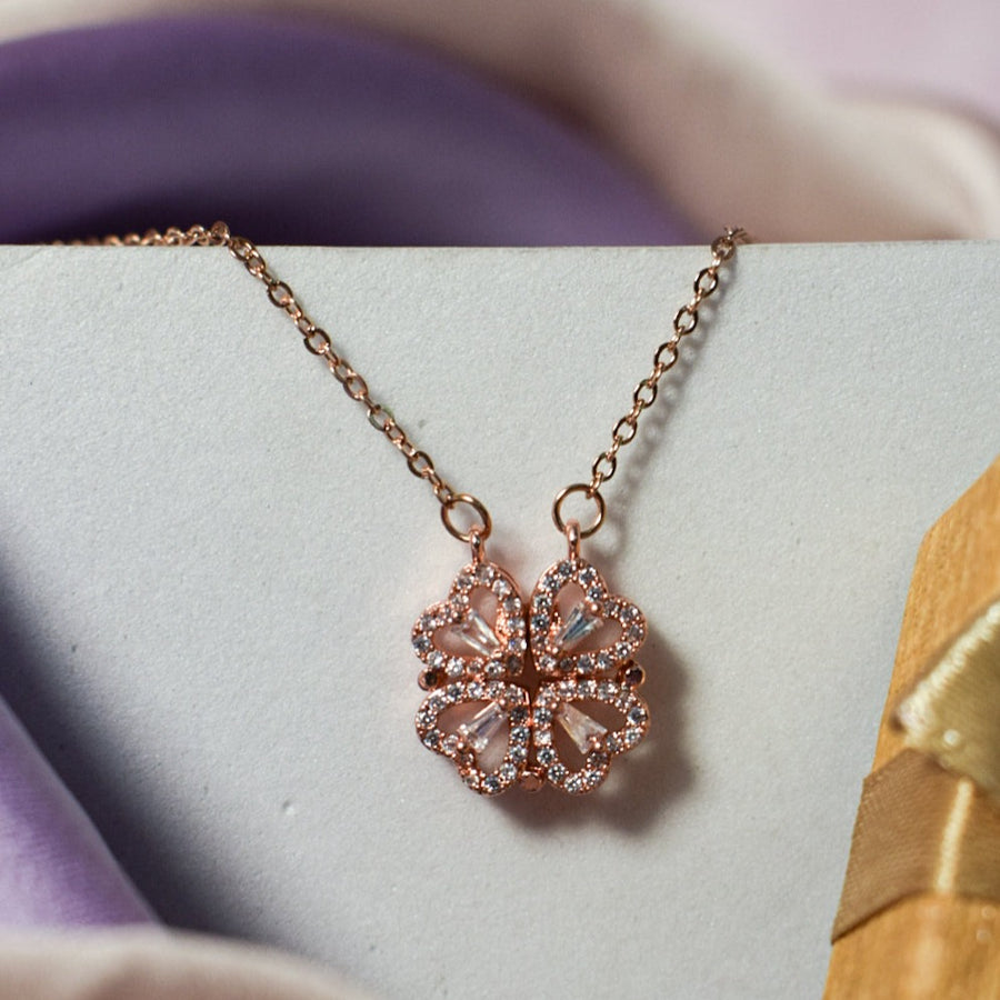 Rose Gold Magnetic Clover Necklace – 4-in-1 Pendant