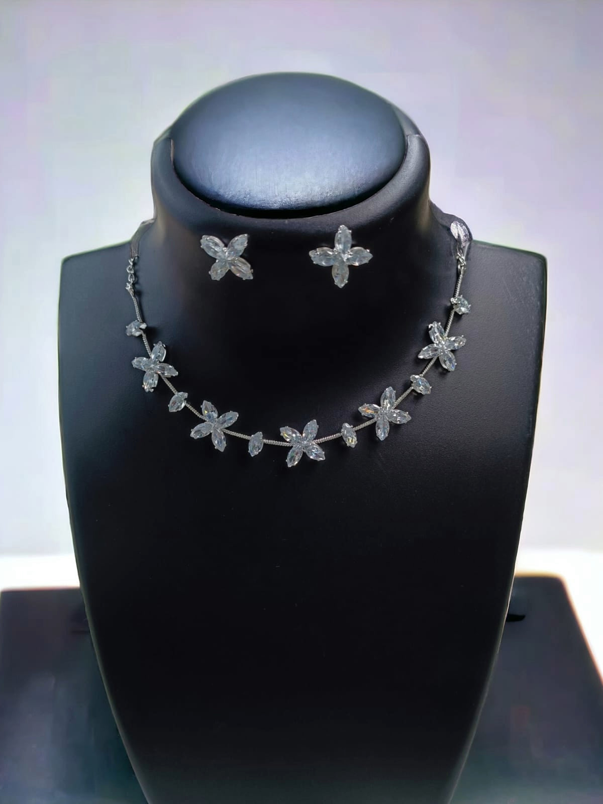 Delicate Floral Necklace with Matching Stud Earrings