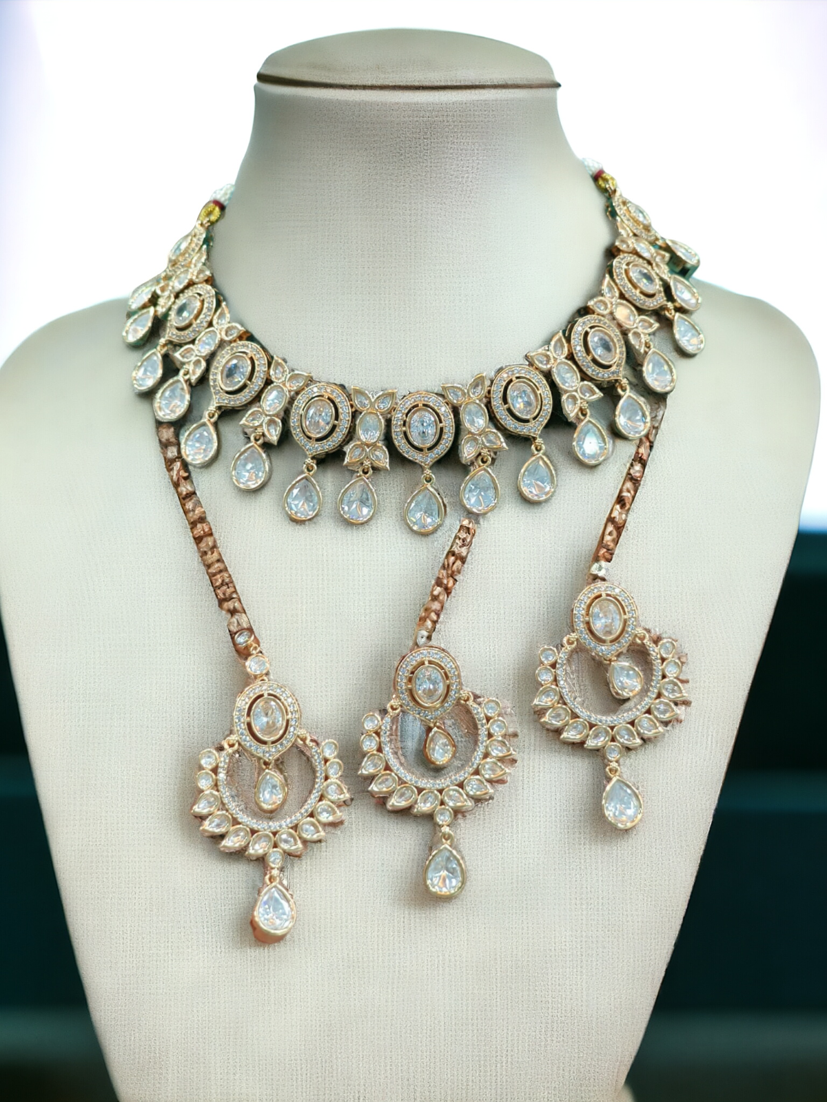 Luxurious Necklace Set with Crystal Maang Tika & Earrings