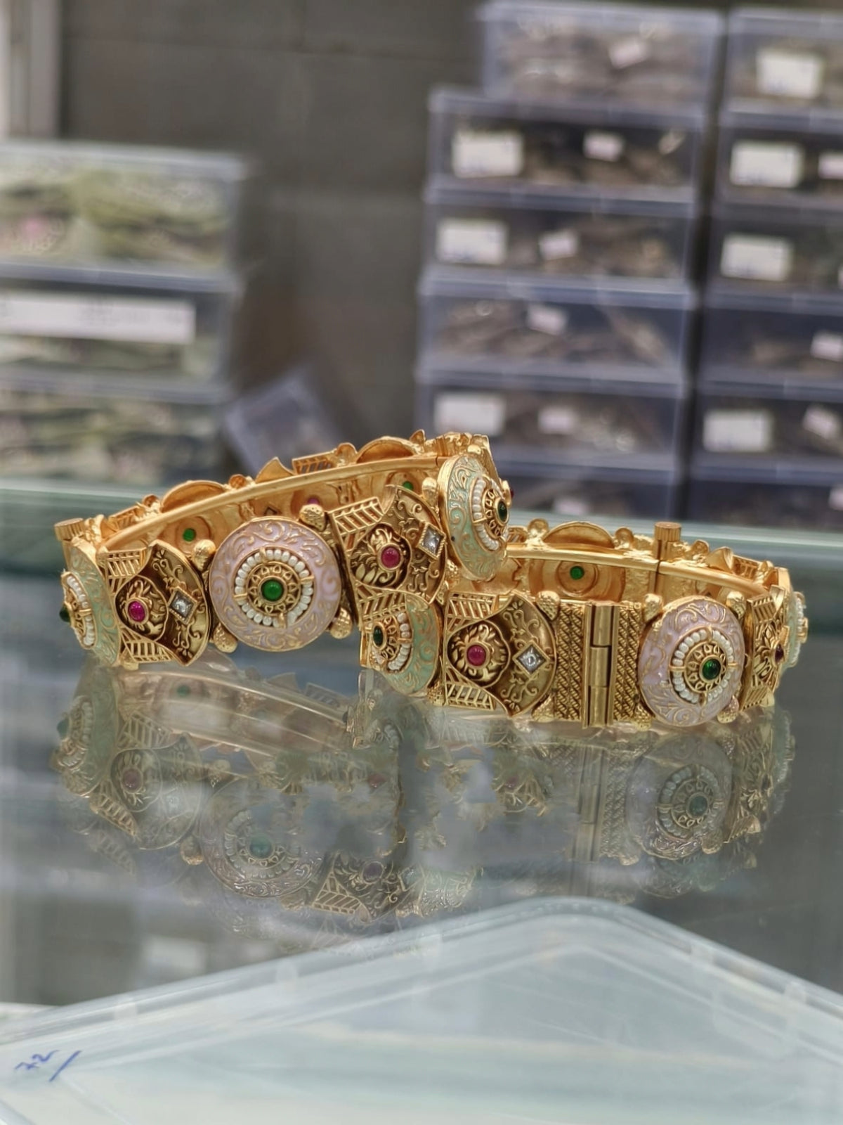Gold-Plated Kundan Bangles with Meenakari Detailing