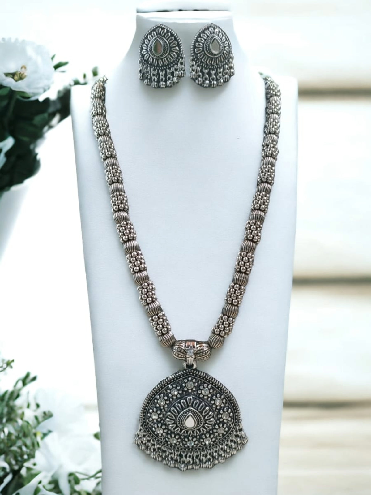 Antique Silver Oxidized Necklace & Earrings Set – Tribal-Inspired Ethnic Jewelry