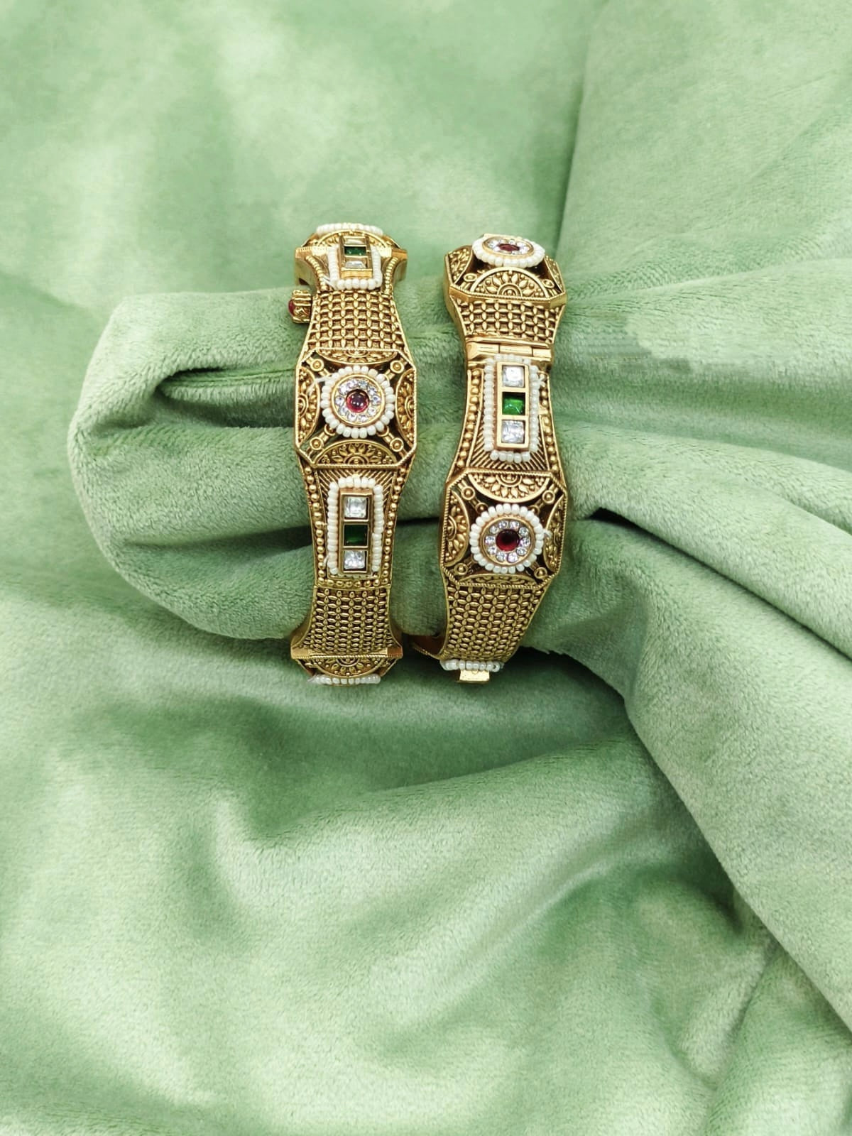 Antique-Style Gold Bangles with Gemstone Accents