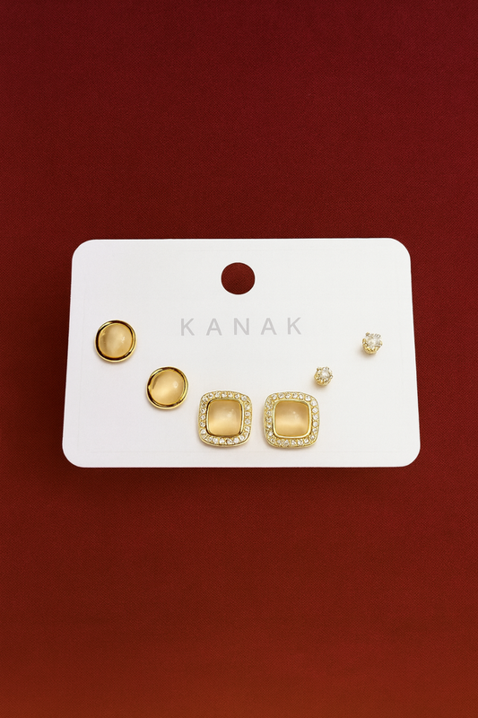 Neutral Stone Studs Set – 925 Silver