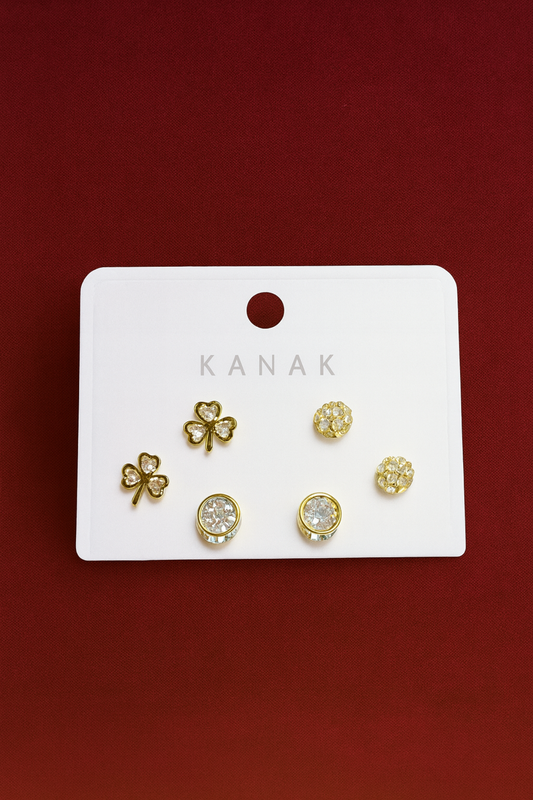 Clover & Crystal Studs Set – 925 Silver