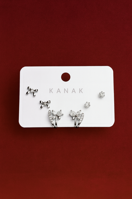 Silver Bow & Crystal Studs Set – 925