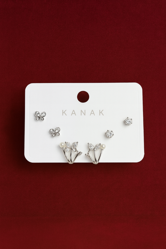 Butterfly & Pearl Studs Set – 925 Silver