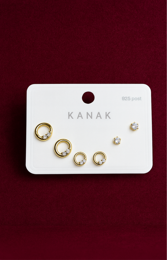 Circular Crystal Studs Set – 925 Silver