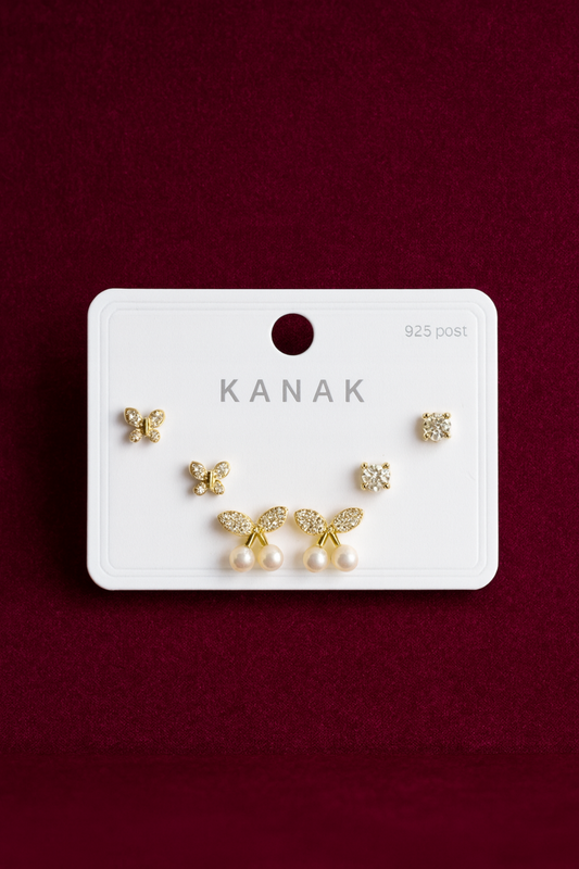 Butterfly Pearl Studs Set – 925 Silver