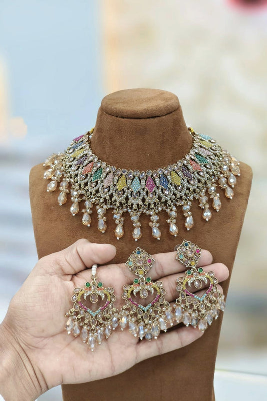 Multicolor Kundan Choker Set with Pearl Dangling