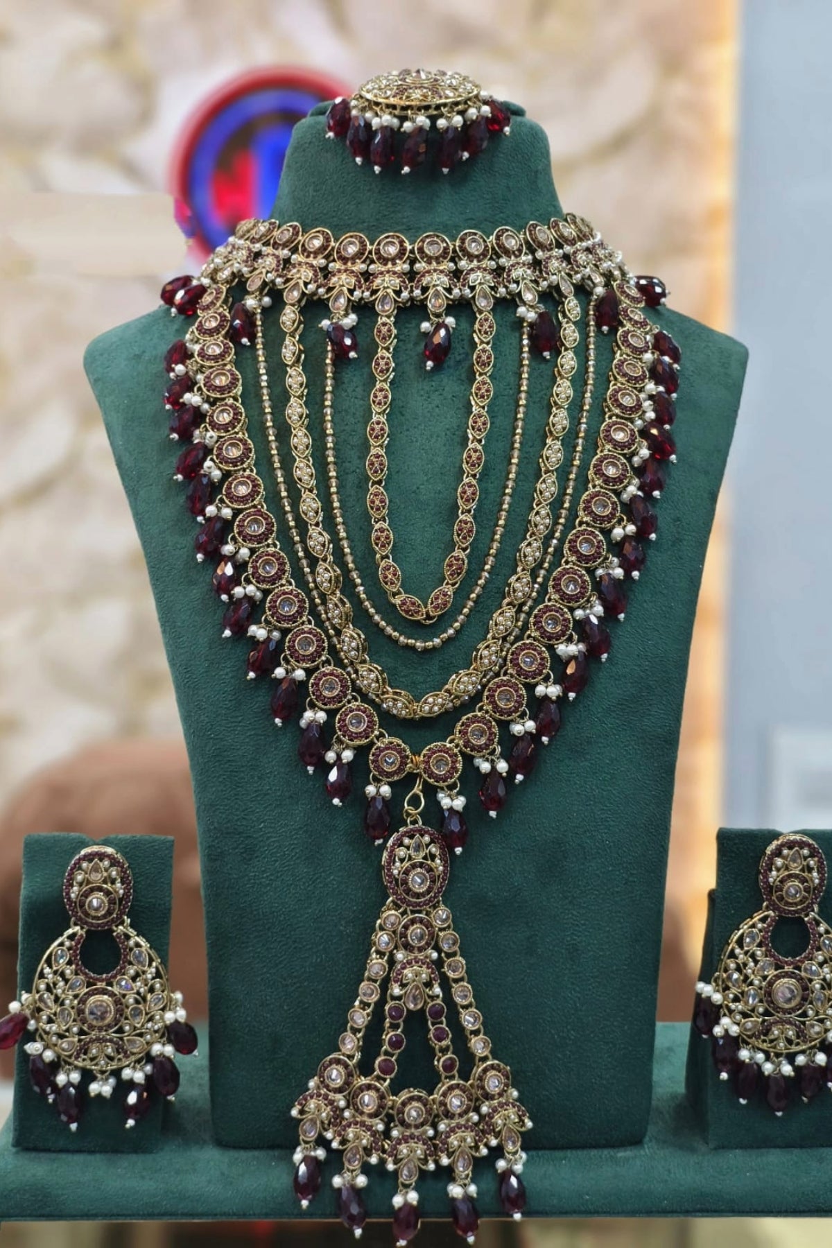 Royal Multi-Layer Kundan Set with Maroon Beads