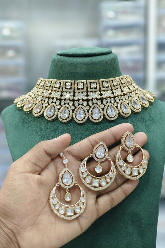 Luxurious Kundan Choker Set with Teardrop CZ Stones