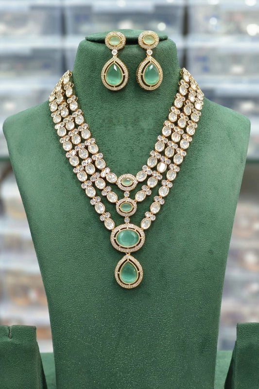 Royal Polki Kundan Necklace Set with Green Gemstones