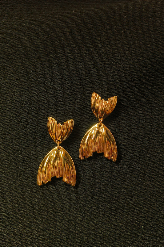 Elegant Gold-Tone Twin Leaf Drop Earrings
