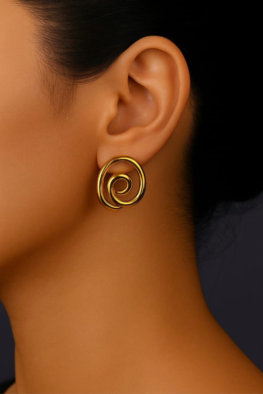 Golden Spiral Statement Stud Earrings