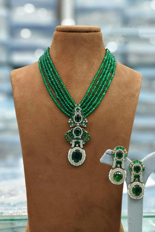 Emerald Green Stone Necklace & Statement Earrings