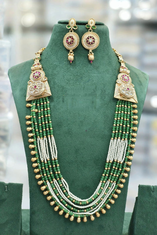 Traditional Green & Gold Beaded Necklace Set