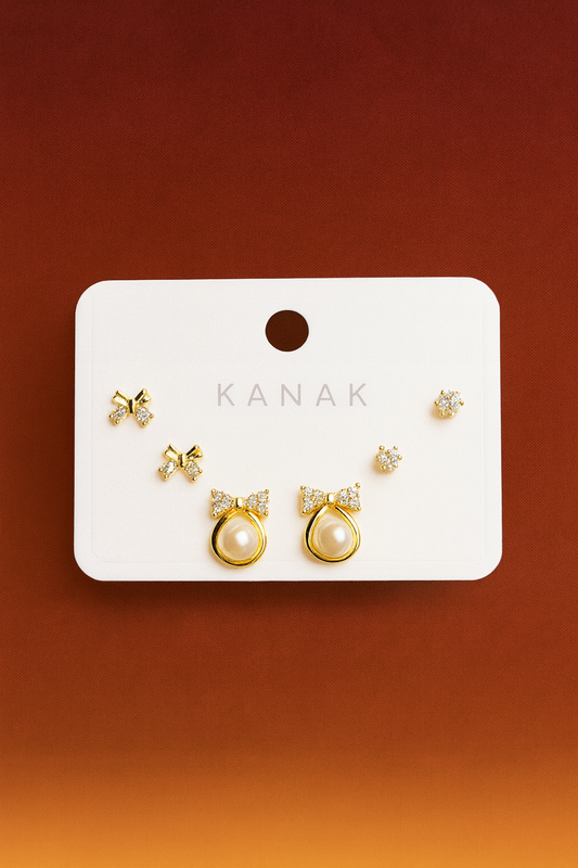 Elegant Bow & Pearl Studs Set – 925 Silver