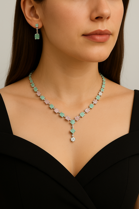 Pastel Gemstone Necklace & Earrings Set