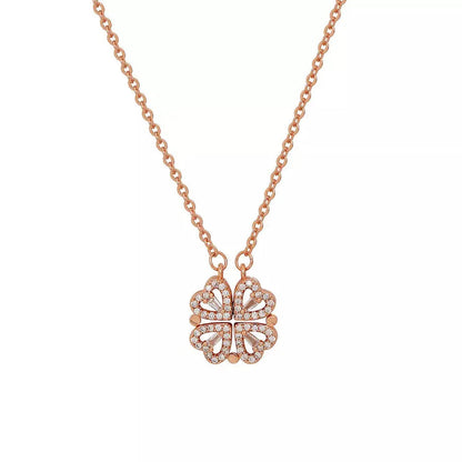 Rose Gold Magnetic Clover Necklace – 4-in-1 Pendant