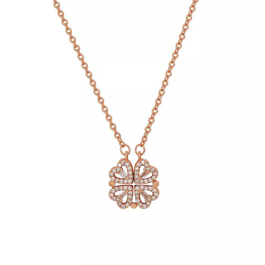 Rose Gold Magnetic Clover Necklace – 4-in-1 Pendant