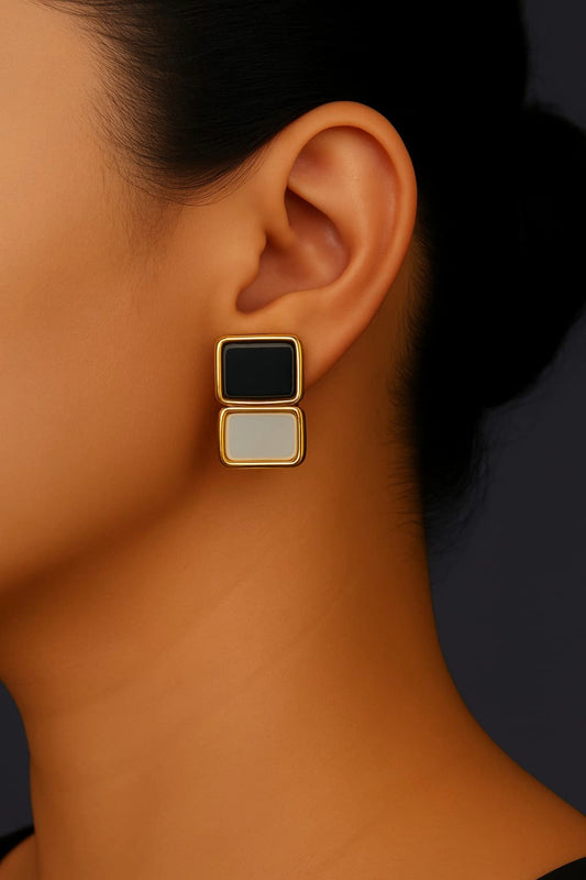 Dual-Tone Square Stud Earrings