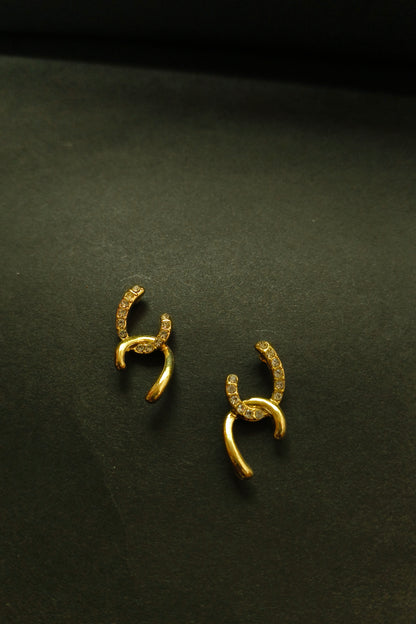 Gold Curve & Crystal Hoop Earrings
