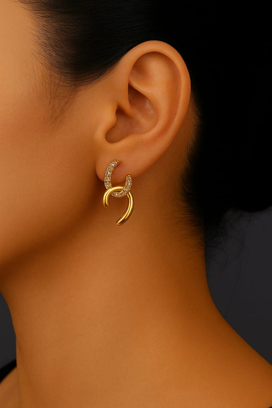 Gold Curve & Crystal Hoop Earrings