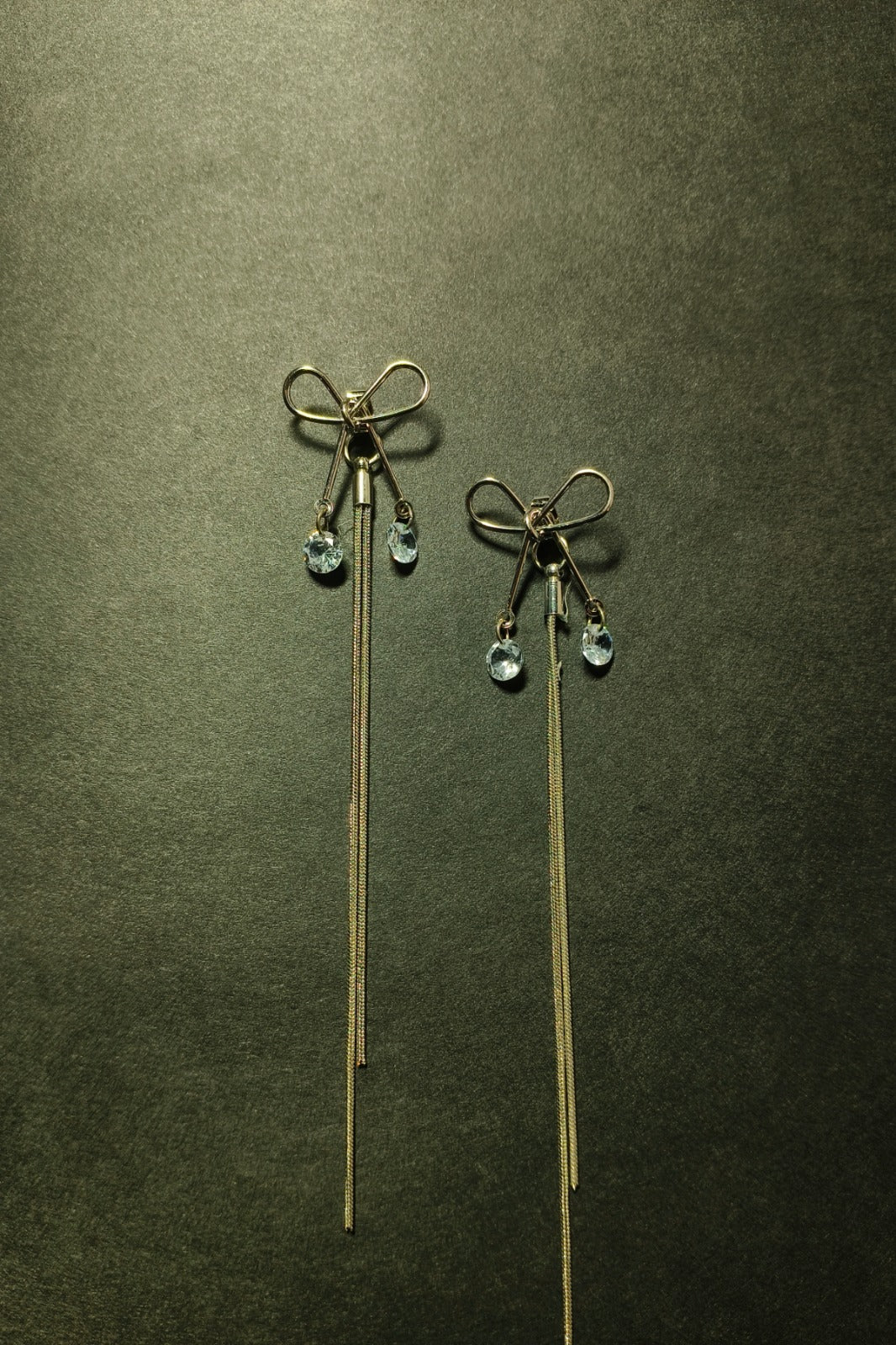 Delicate Bow Tassel Earrings with Crystals