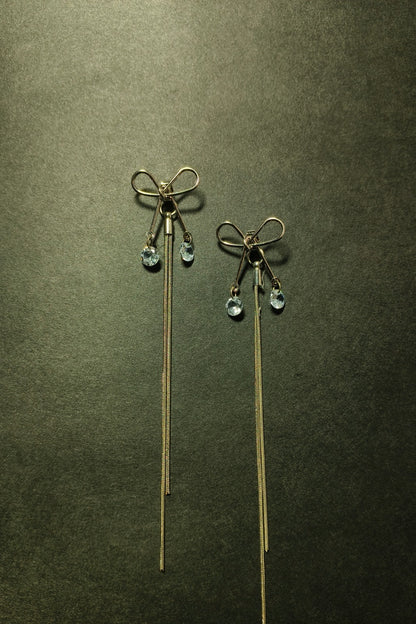 Delicate Bow Tassel Earrings with Crystals