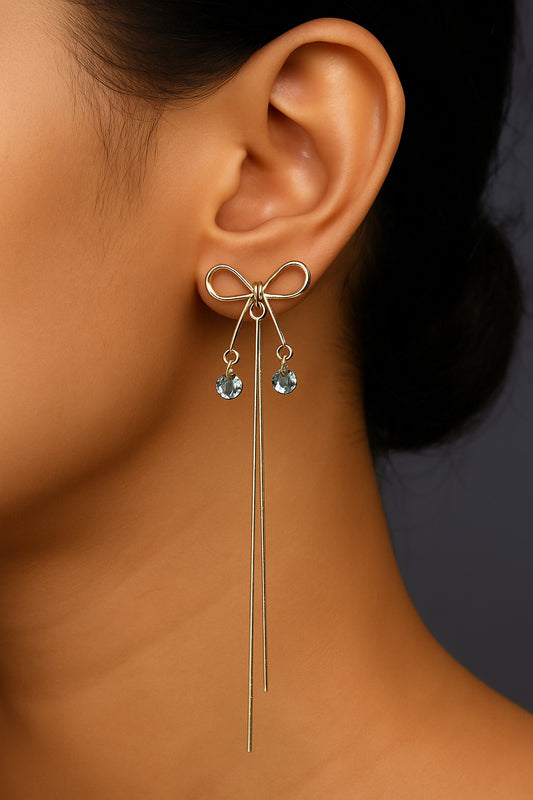Delicate Bow Tassel Earrings with Crystals