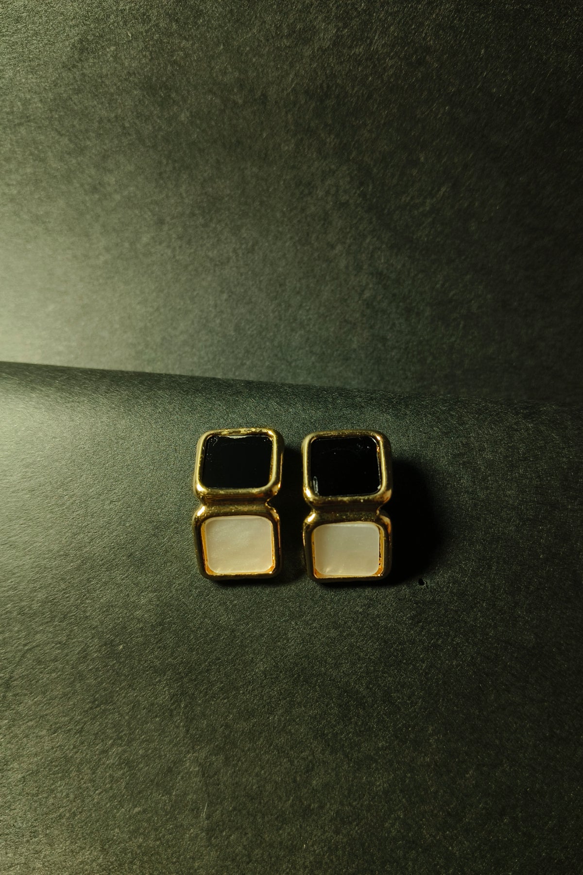 Dual-Tone Square Stud Earrings