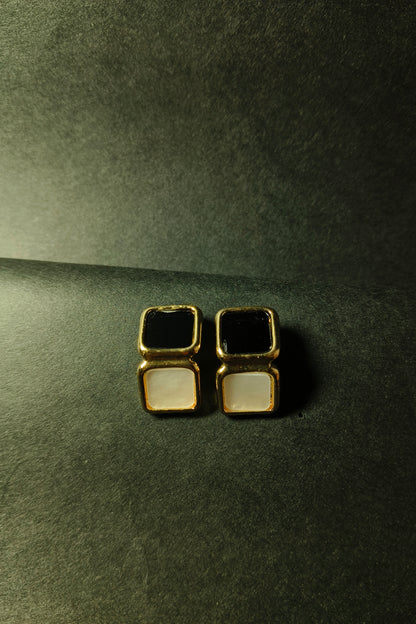 Dual-Tone Square Stud Earrings