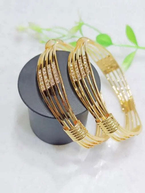 Gold CZ Stone Bangles (2 Pc)