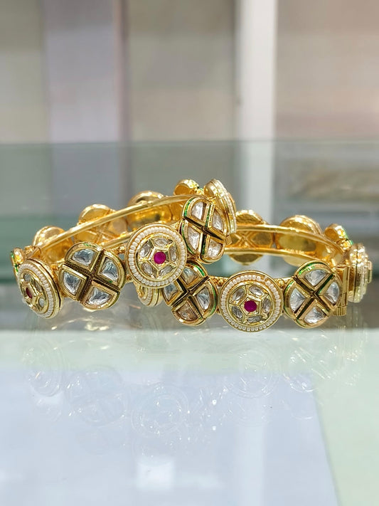 Gorgeous gold-plated bangles with Kundan and Ruby accents