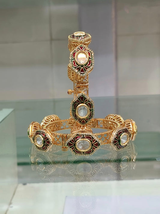 Gold-Plated Bangles with Kundan and Meenakari Work
