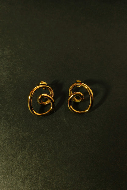Golden Spiral Statement Stud Earrings