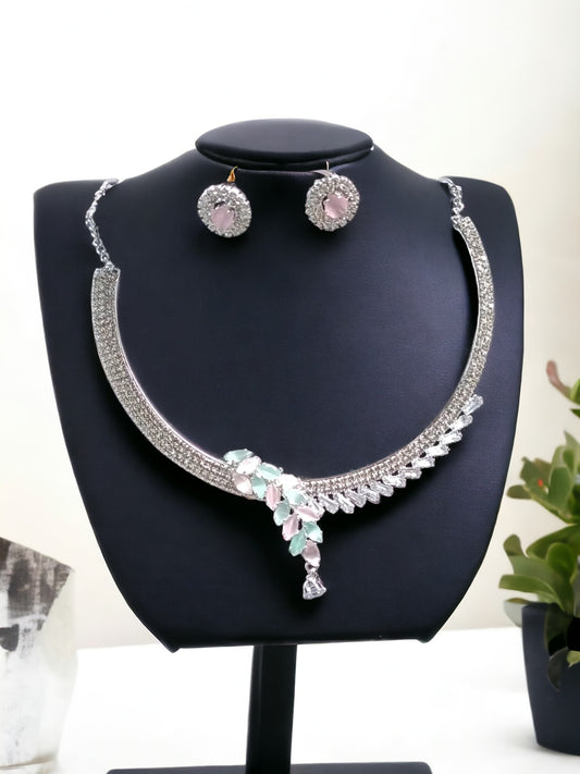 Exquisite Diamond Necklace Set with Pastel Accents