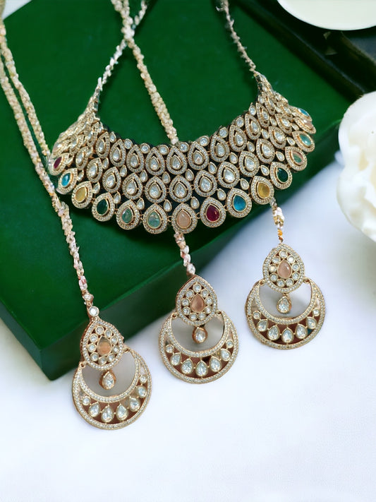 Grand Gold Polki Necklace Set with Matching Earrings