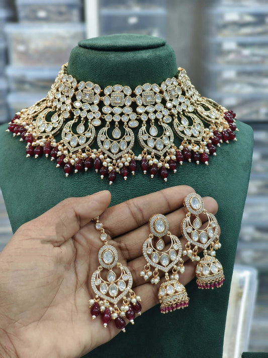 Gorgeous Ruby-Beads and Kundan Choker Necklace Set