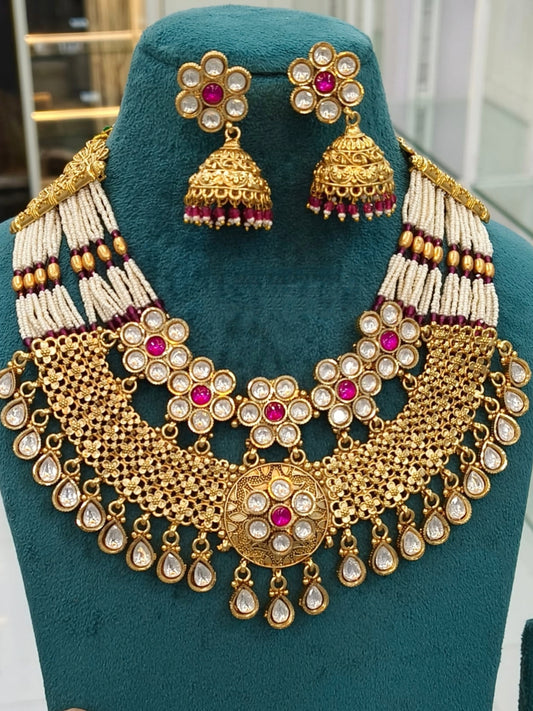 Kundan Pearl Choker Set with Jhumka Earrings