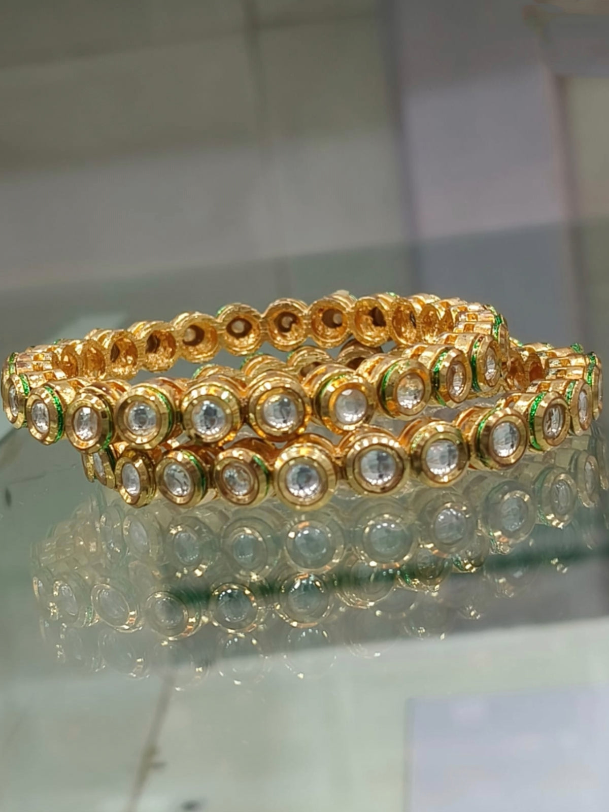 Kundan Stone Gold-Plated Bangles Set