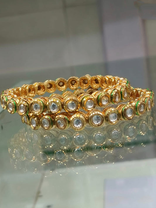 Kundan Stone Gold-Plated Bangles Set