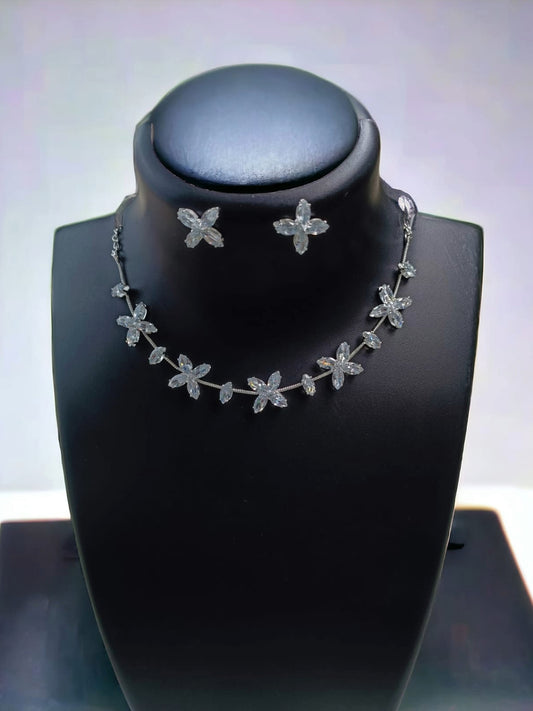 Delicate Floral Necklace with Matching Stud Earrings
