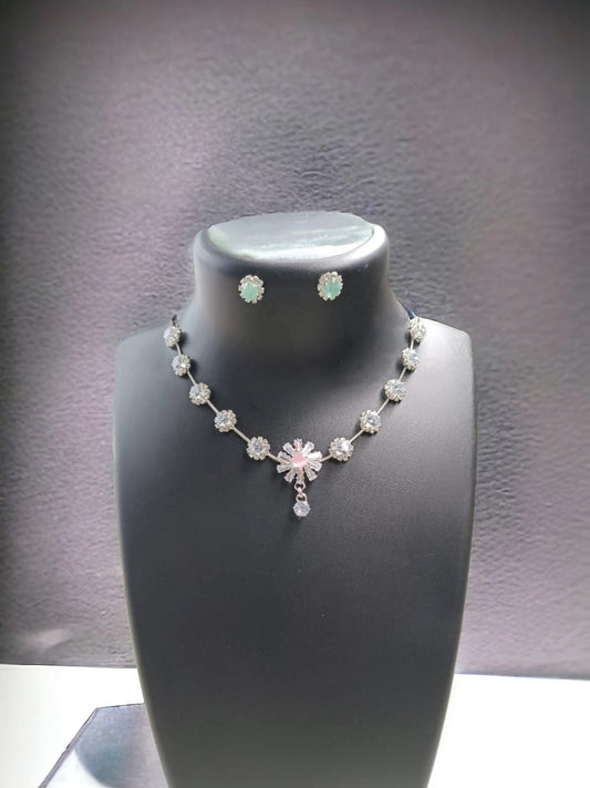 Elegant Silver-Plated Crystal Necklace with Matching Earrings