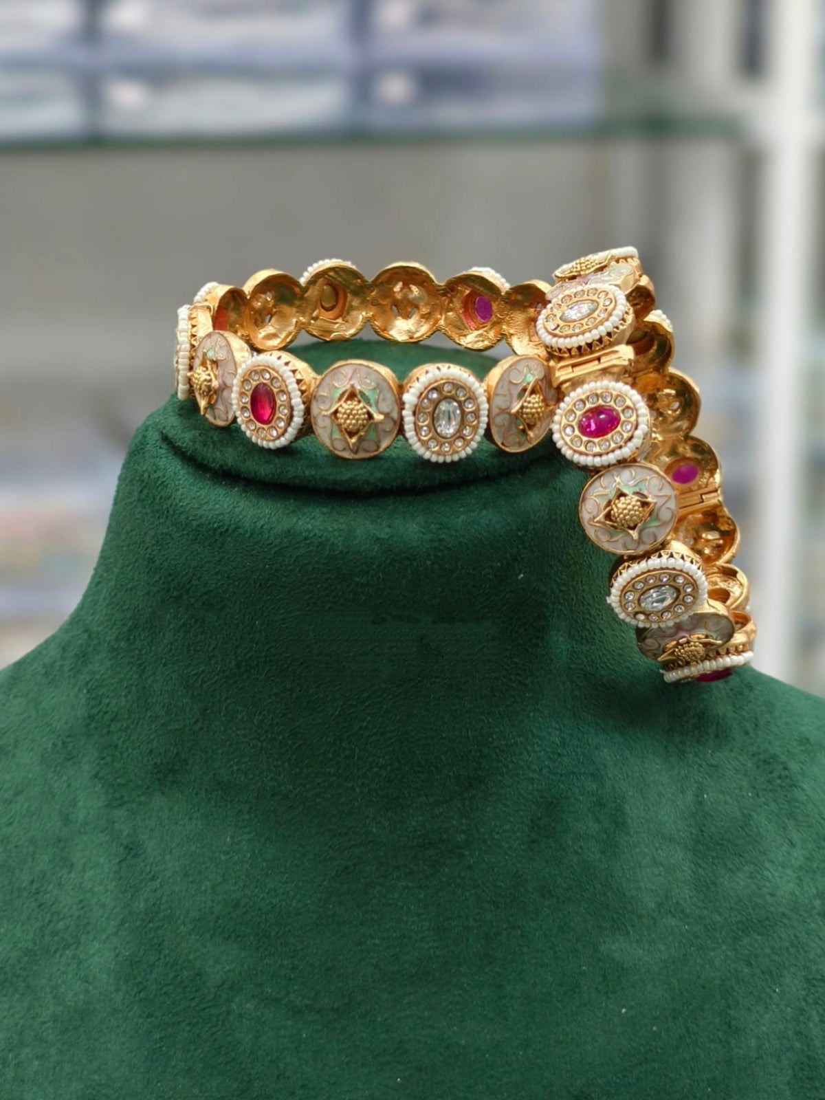 Gold-Plated Polki Bangles with Meenakari Work