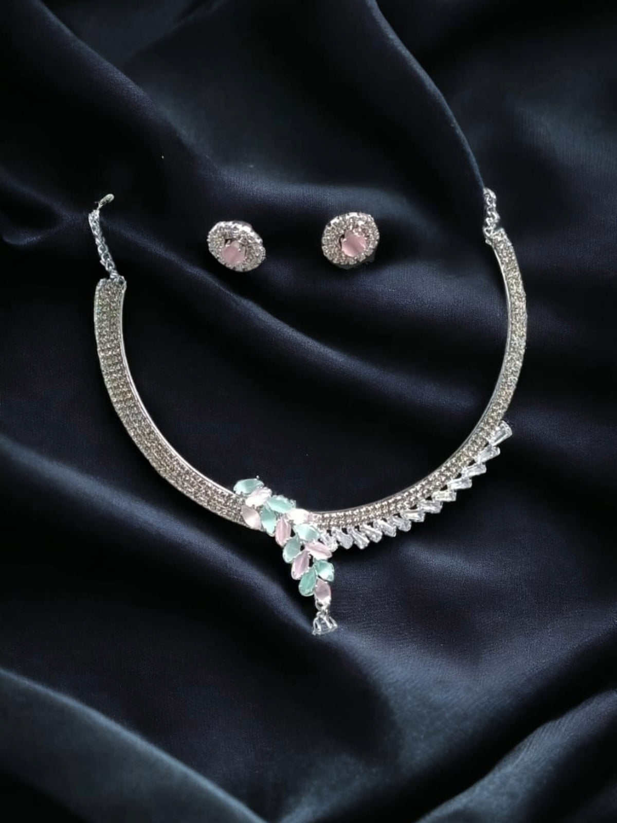 Exquisite Diamond Necklace Set with Pastel Accents
