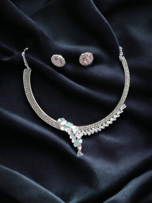 Exquisite Diamond Necklace Set with Pastel Accents