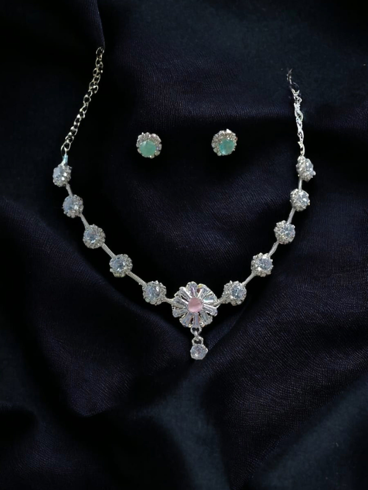 Elegant Silver-Plated Crystal Necklace with Matching Earrings
