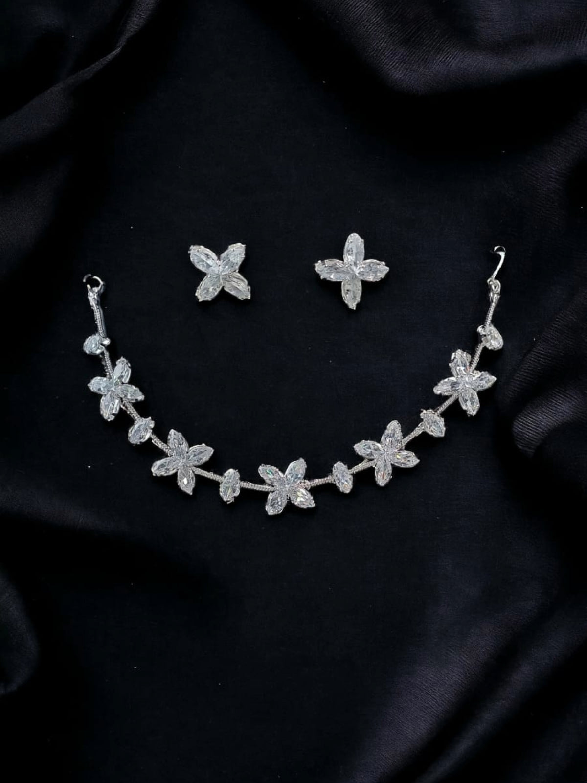 Delicate Floral Necklace with Matching Stud Earrings