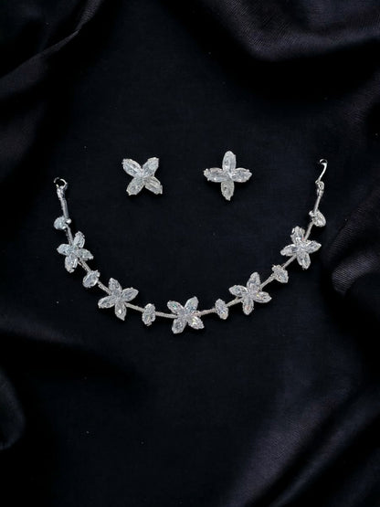 Delicate Floral Necklace with Matching Stud Earrings